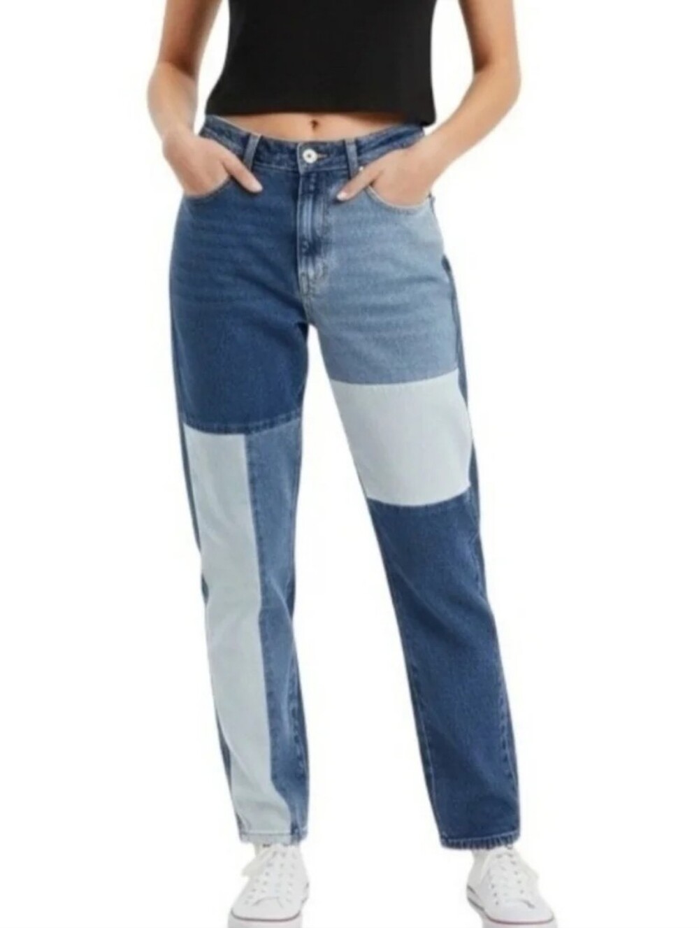 Hollister Patchwork Blue Jeans Ultra Hi-Rise Mom Jean Straight Leg 1S 25W